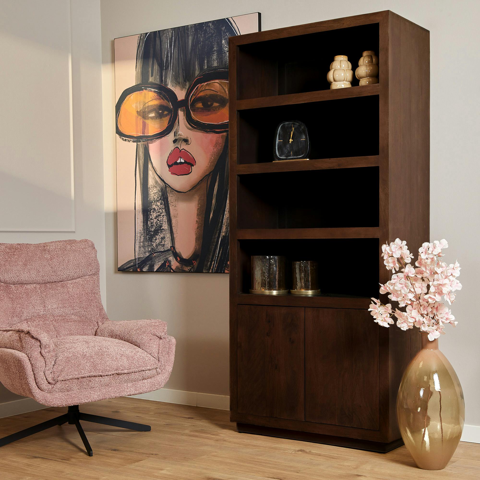 Bibliothèque salon bois foncé MONTARO