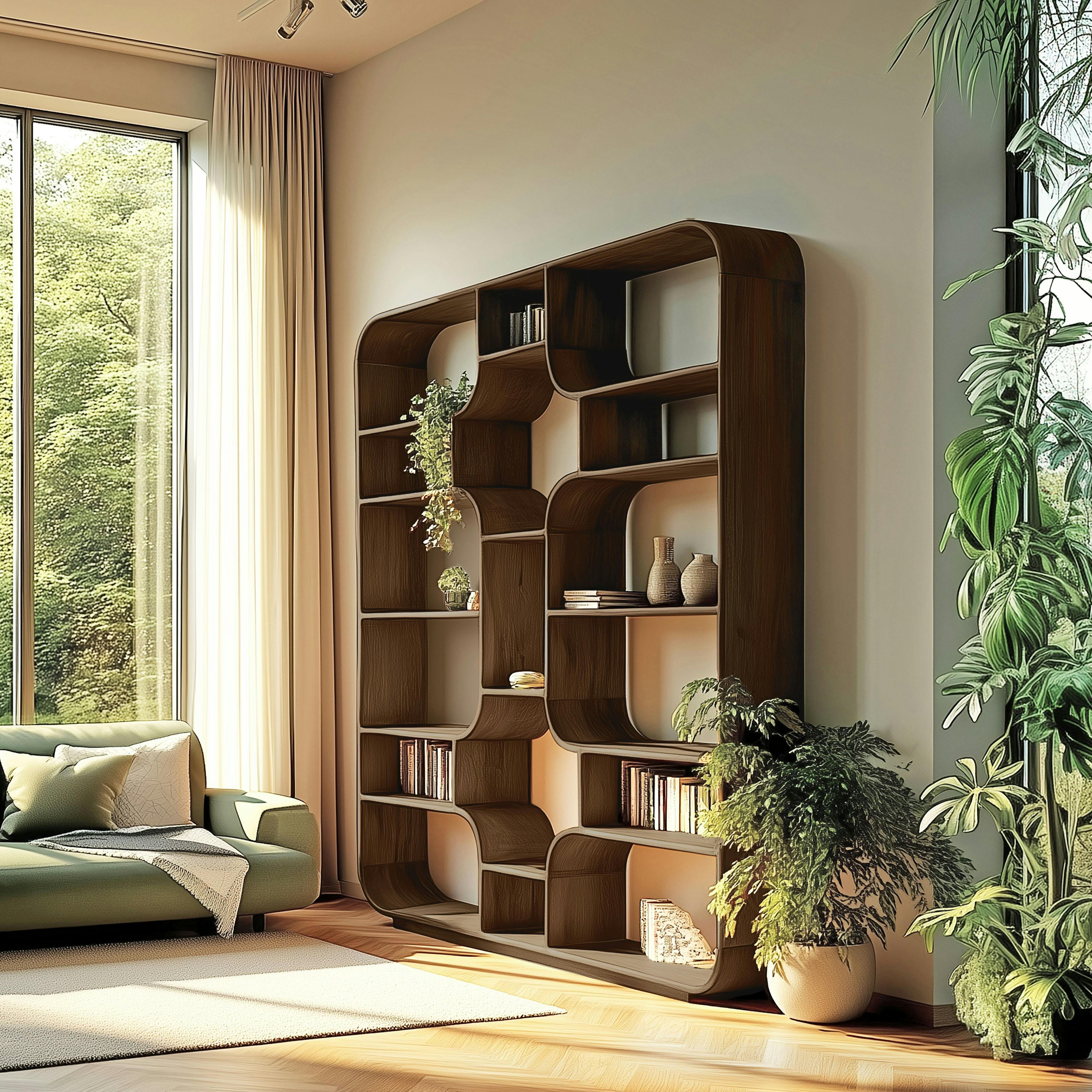 Bibliothèque symétrique en bois de mindi ARCUS