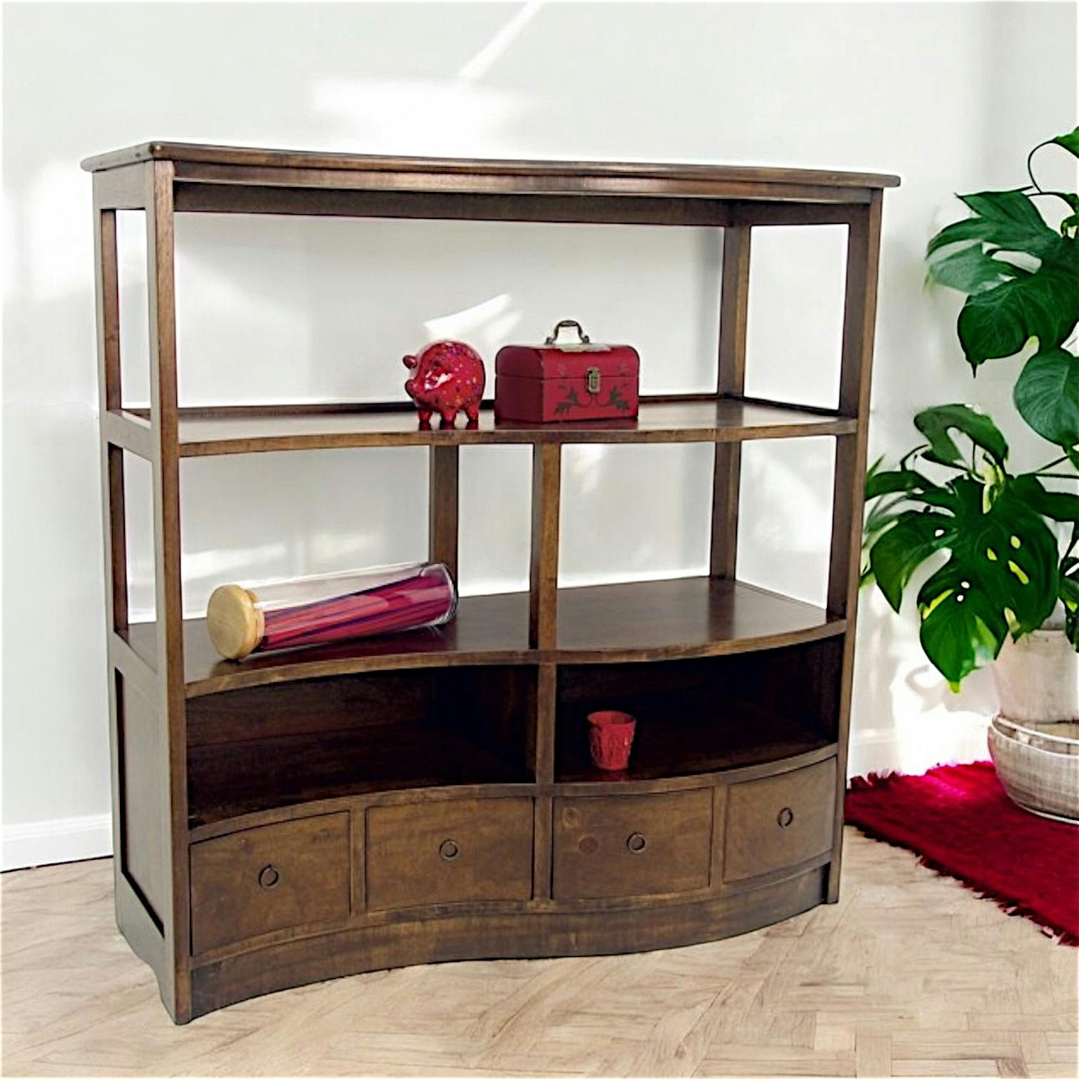 Bibliothèque Vague Hévéa 4 tiroirs, 2 niches, 2 étagères 120x50x124cm TRADITION