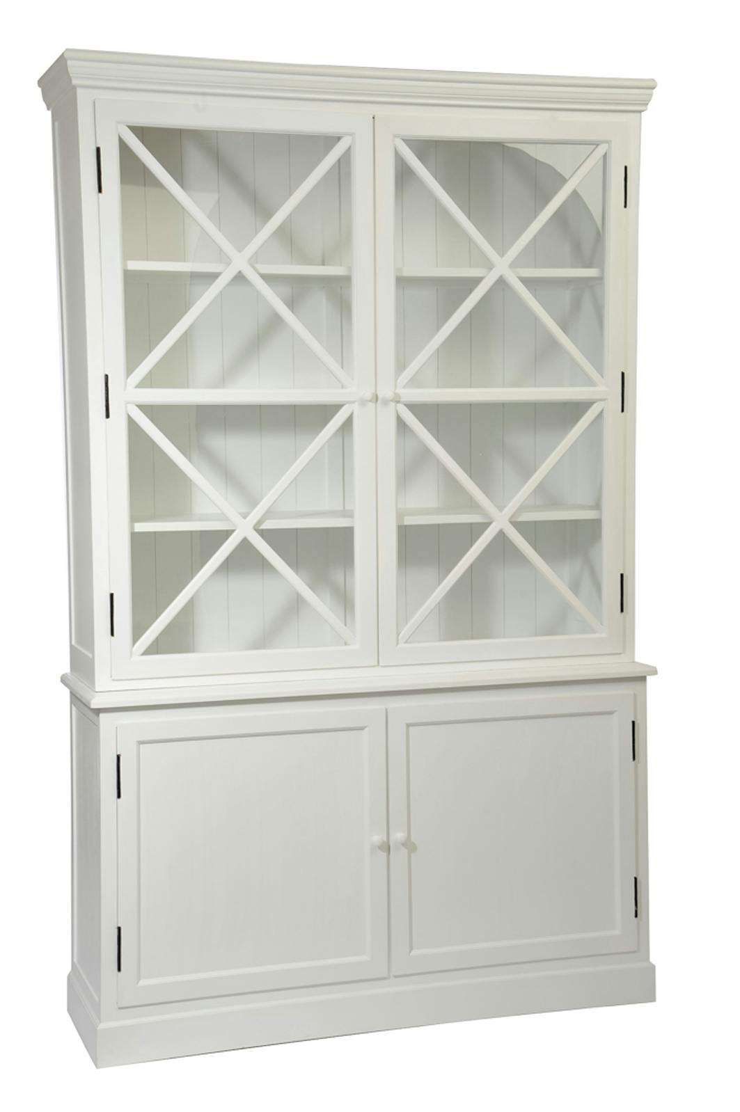 Bibliothèque vaisselier bois blanc 4 portes dont 2 vitrées 136x41x216cm