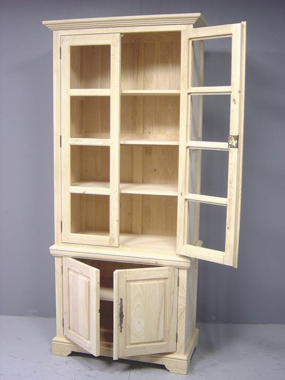 Bibliothèque vitrée 4 portes hévéa 90x45x205cm TRADITION