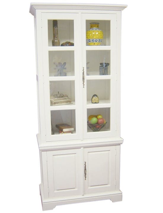 Bibliothèque vitrée 4 portes hévéa 90x45x205cm TRADITION