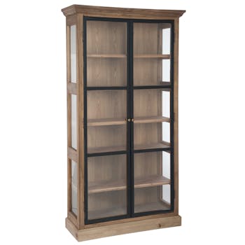 Bibliothèque vitrée 6 niveaux bois naturel - 110x38x195cm
