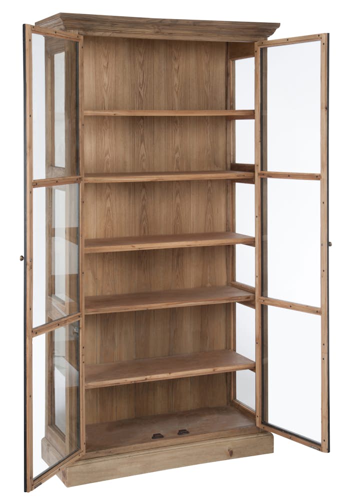 Bibliothèque a 2 portes vitrées en bois massif noyer blond