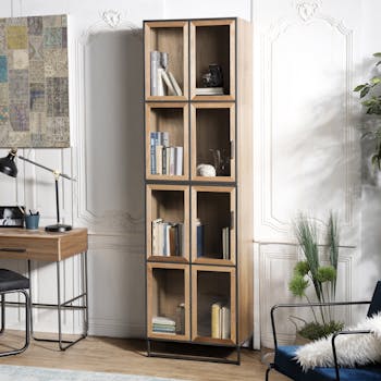 Etagere vitrine avec portes en bois et metal style contemporain