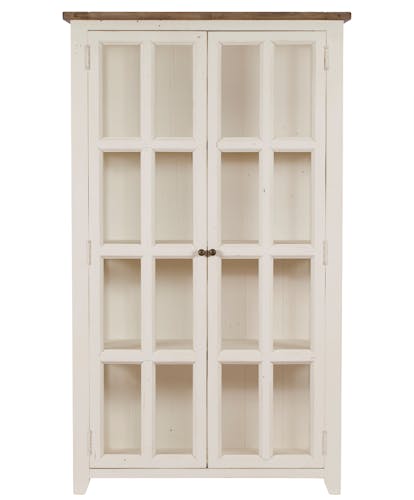 Bibliotheque vitrine en bois blanc recycle FSC style bord de mer
