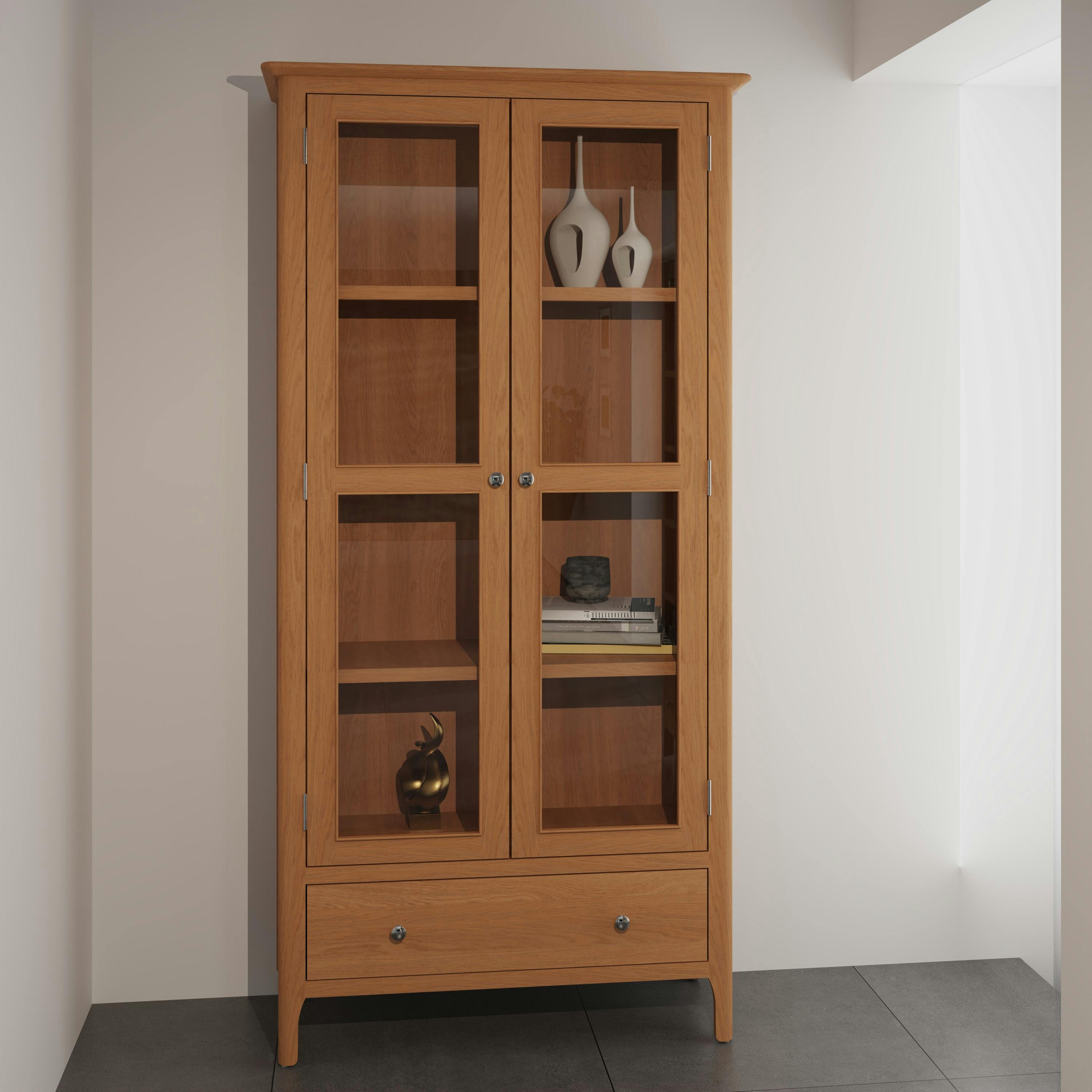 Bibliothèque vitrine en bois de chêne clair CRUZ
