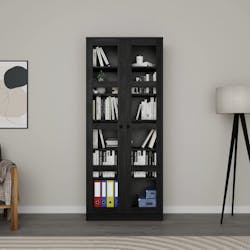 Bibliothèque vitrine noire, 6 étagères réglables SALTA