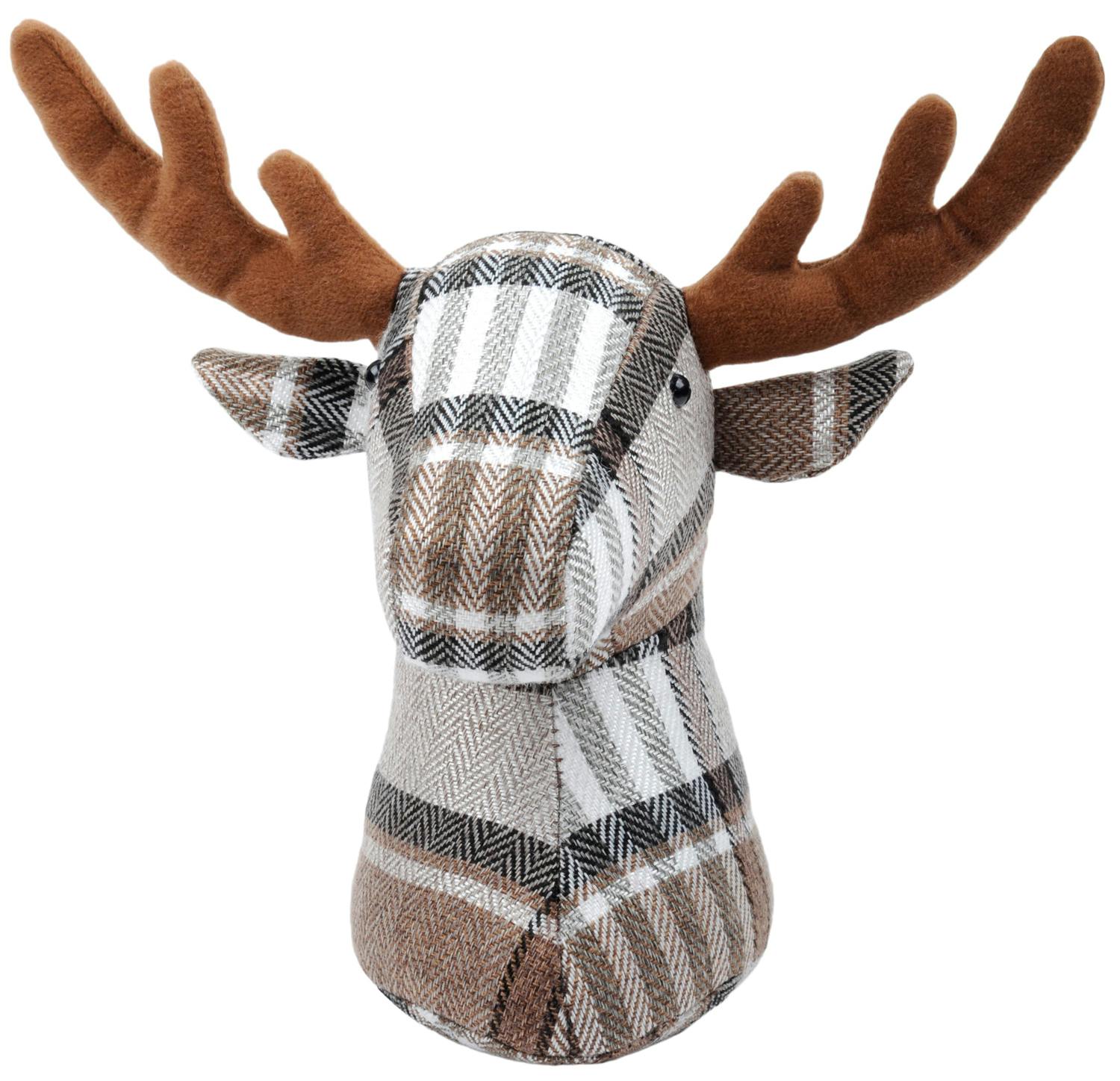 Bloc-porte tête de cerf tissu écossais 40 cm