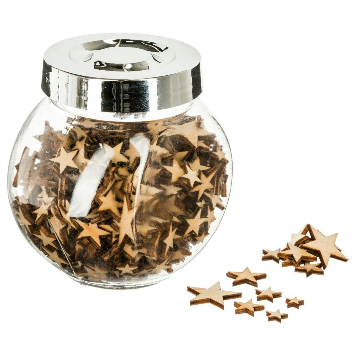 Bocal à confettis bois étoiles dorées