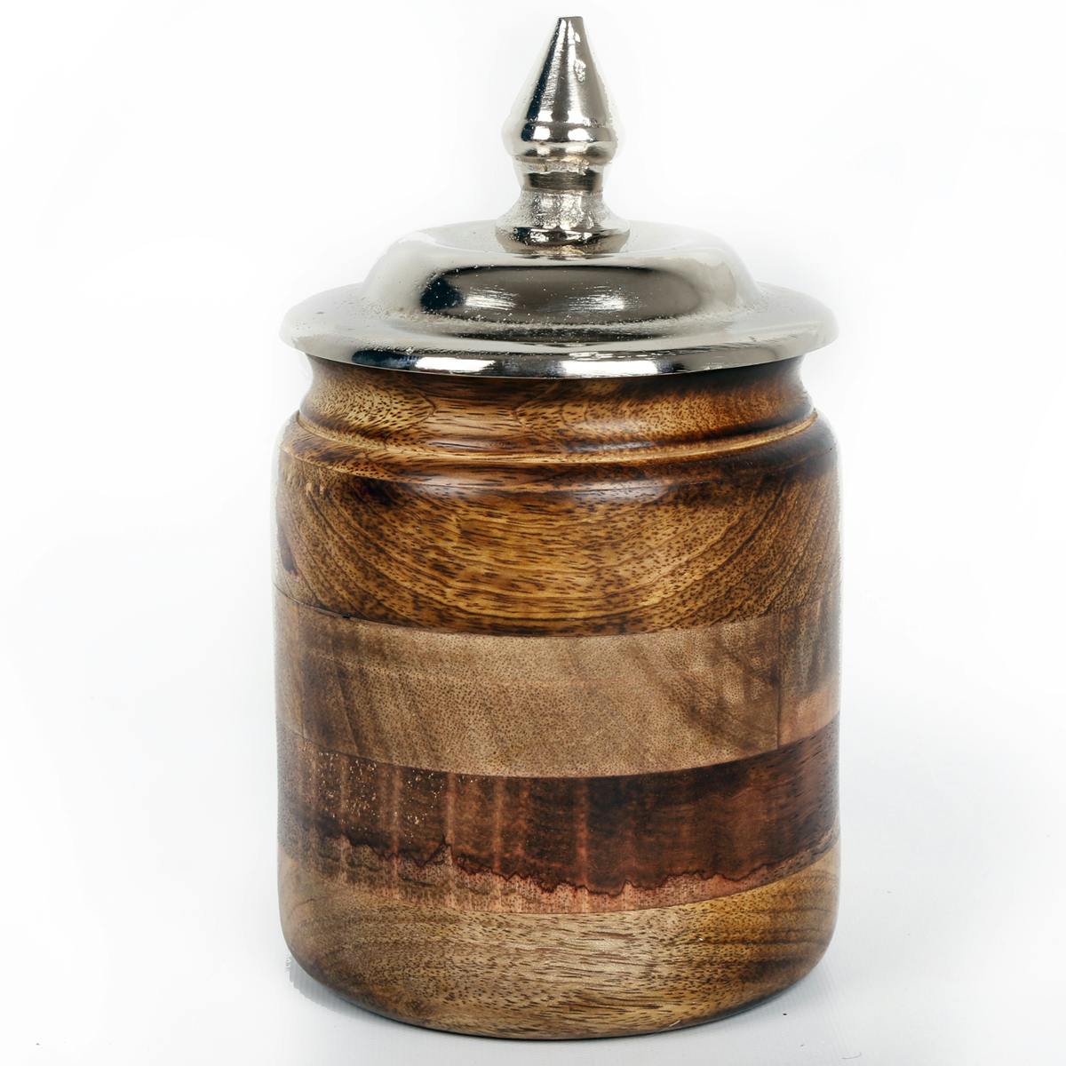 Bocal effet marbre en bois et couvercle en aluminium H21cm