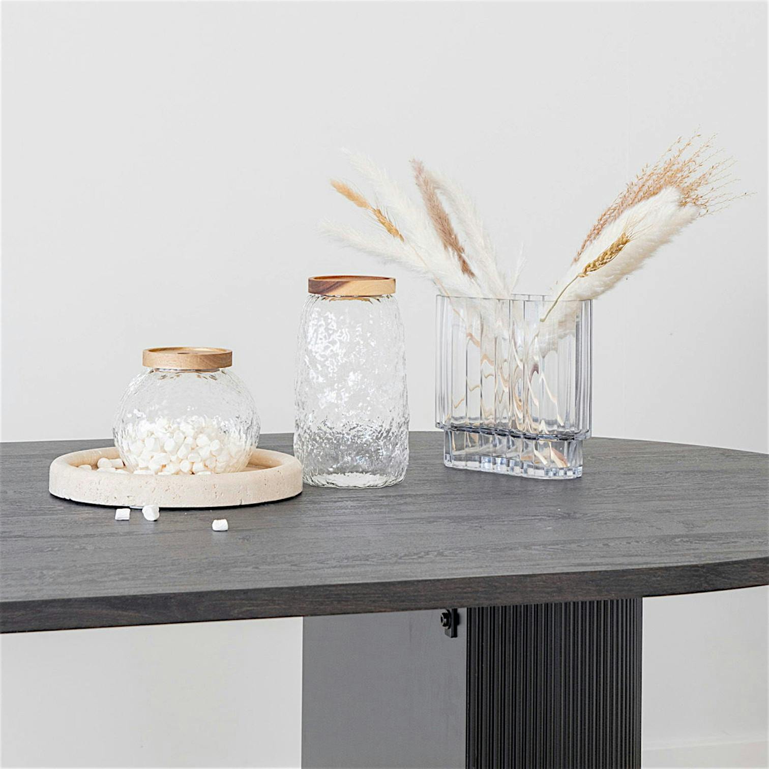 Bocal en verre forme organique avec couvercle bois (lot de 2)