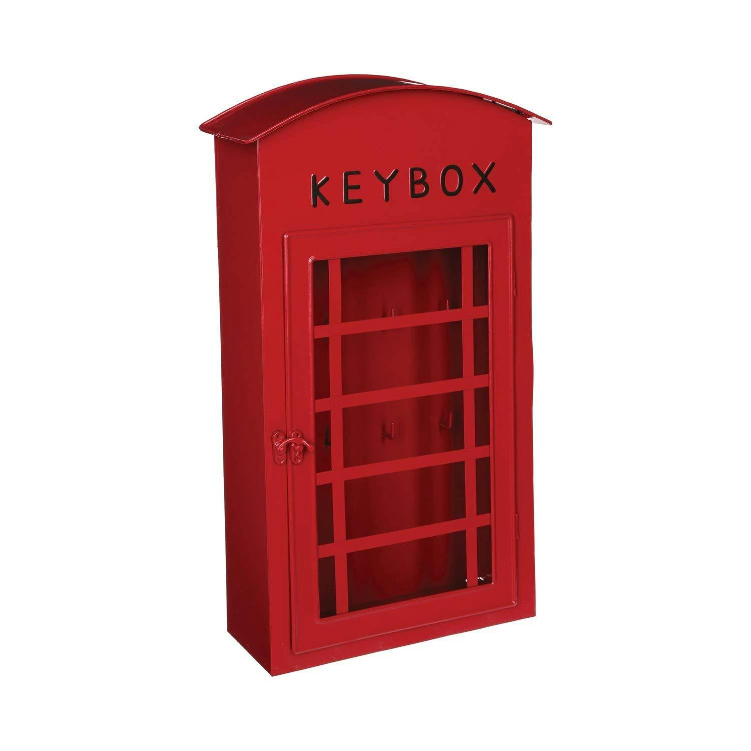 Boite à clés en métal forme cabine téléphonique rouge