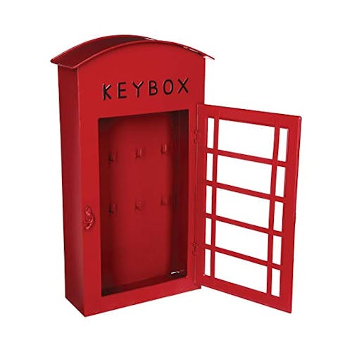 Boite à clés en métal forme cabine téléphonique rouge