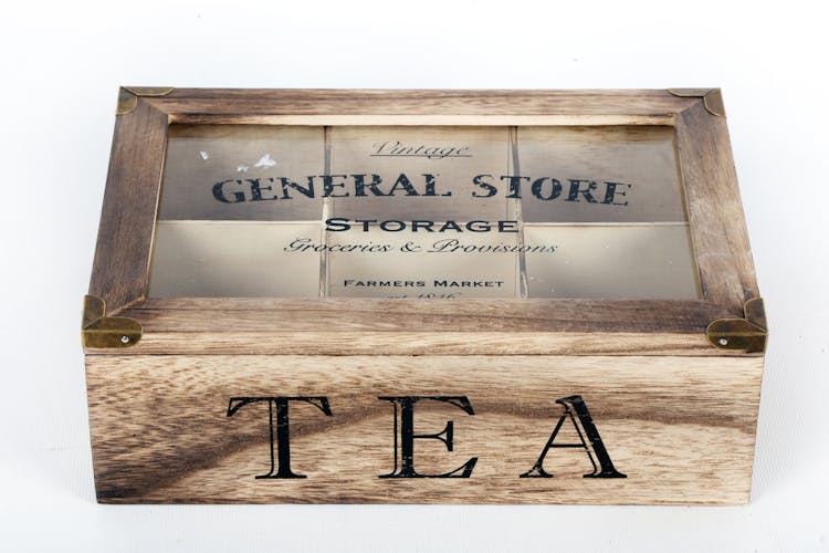 Boite à thé 6 compartiments "Vintage General Store" en bois 21x17cm