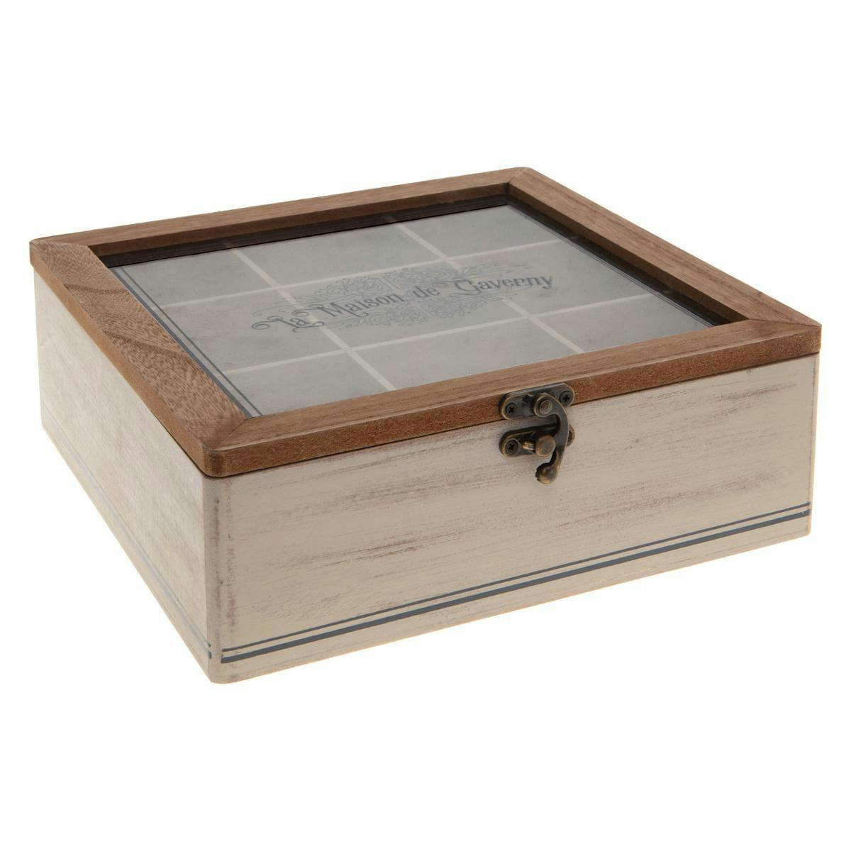 Boite à thé compartimentée bois beige