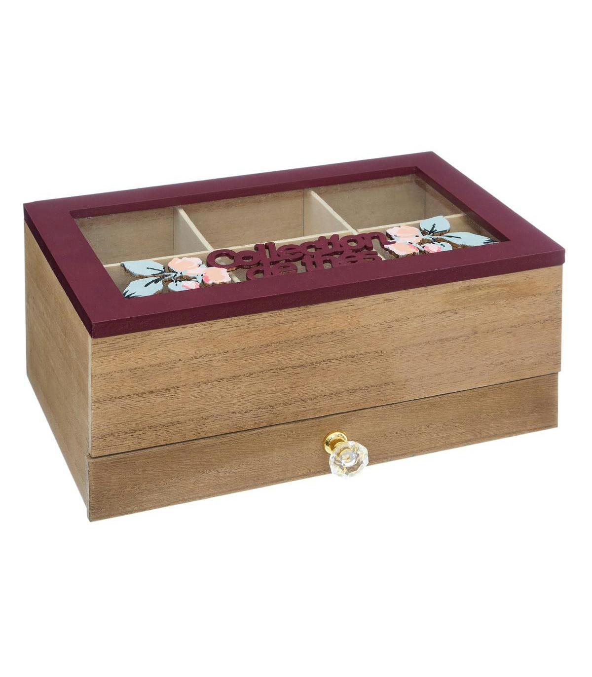 Boite à thé compartimentée bordeaux