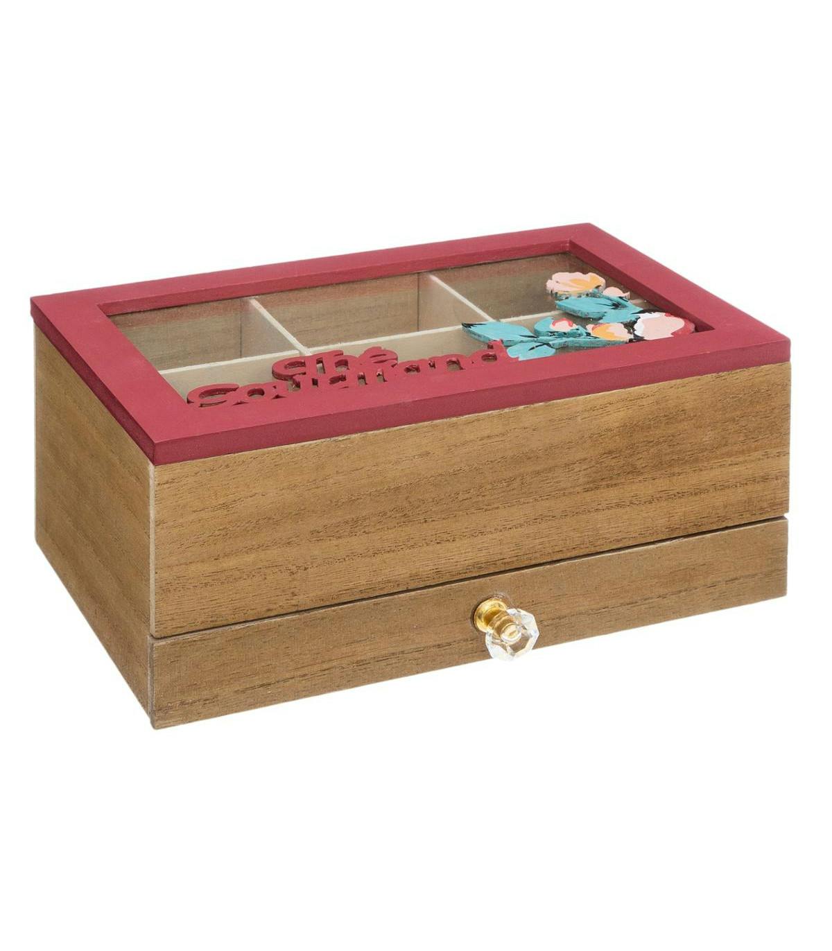 Boite à thé compartimentée rose