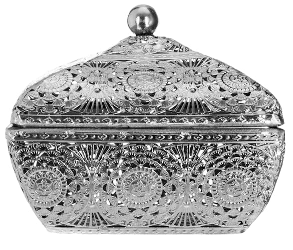 Boîte carrée en métal argenté ajouré motifs Orient 12x12x9cm