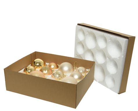 Boules de Noël dorées et blanc crème en verre (boîte de 12)