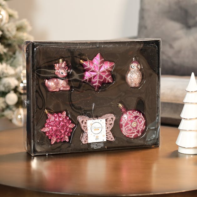 Boite de 20 décors de Noël papillon rose poudré, Décorations de Noël