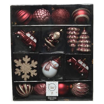 Boite de 25 décors de Noël ton rouge doré