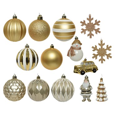 Boite de 25 décors de Noël tons dorés