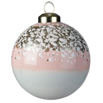 Boite de 3 boules de Noël enneigées rose