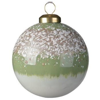 Boite de 3 boules de Noël enneigées vert