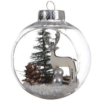 Boite de 3 boules de Noël ouvertes décor renne