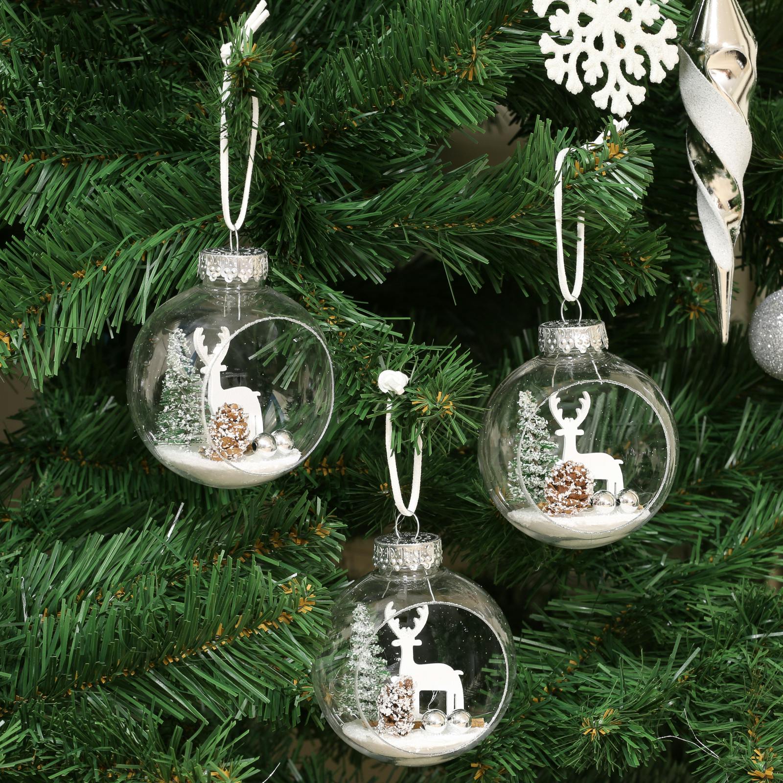 Boite de 3 boules de Noël ouvertes décor renne