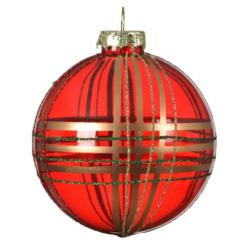Boules de Noël rouges transparentes à motif (boîte de 3 boules en verre)