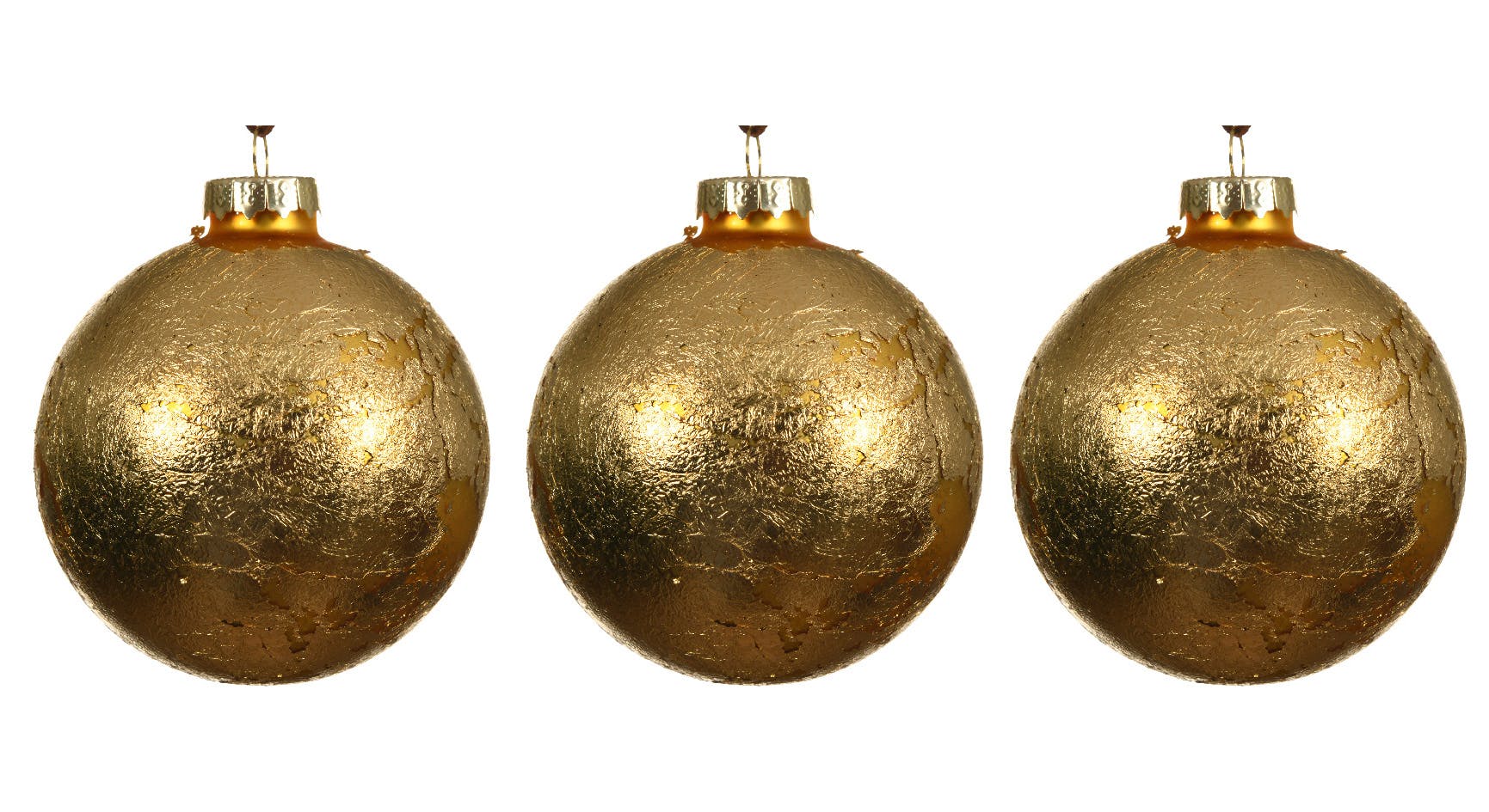 Boite de 3 boules feuilles dorées à suspendre