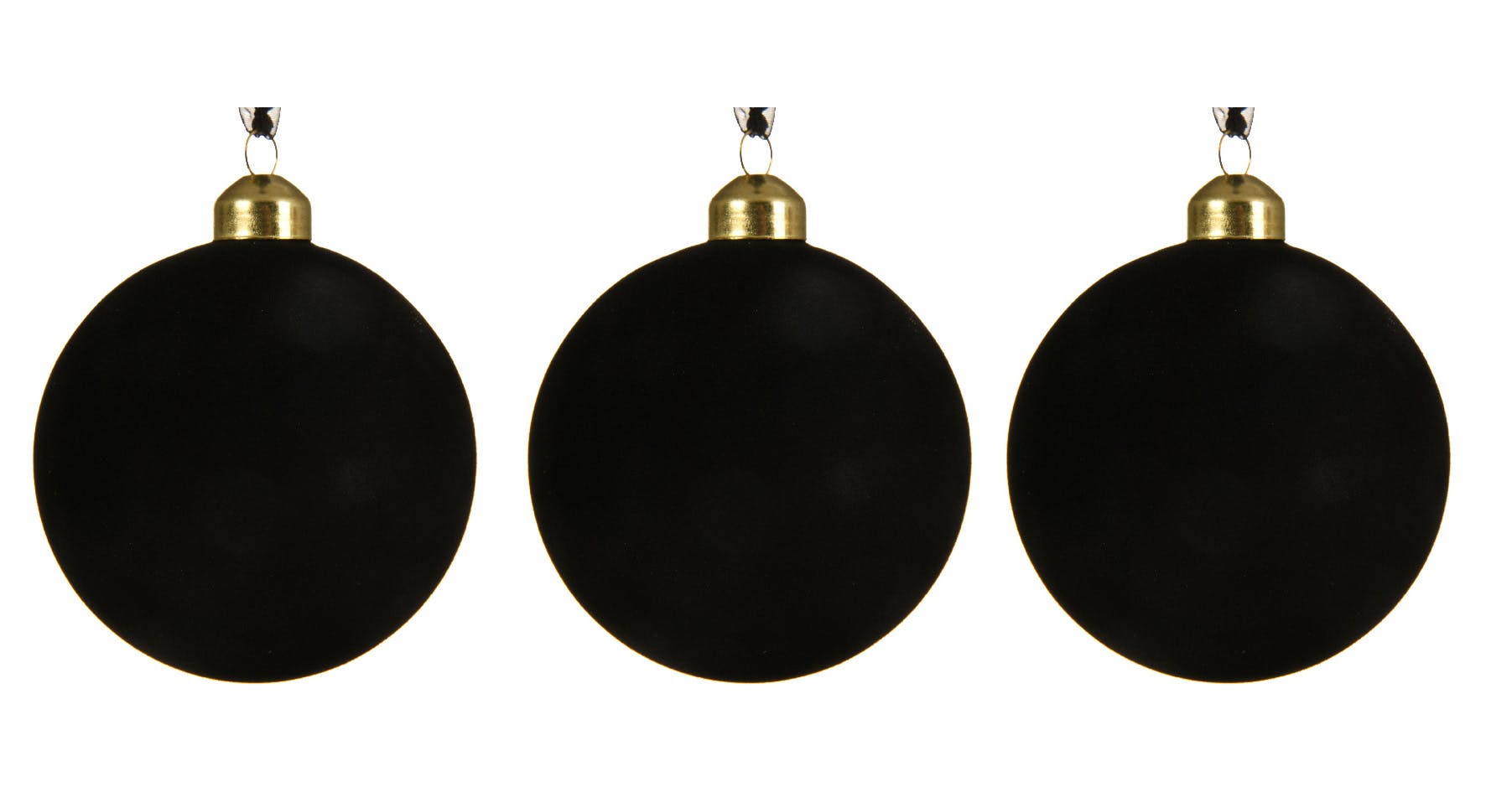 Boite de 3 boules noires floquées à suspendre