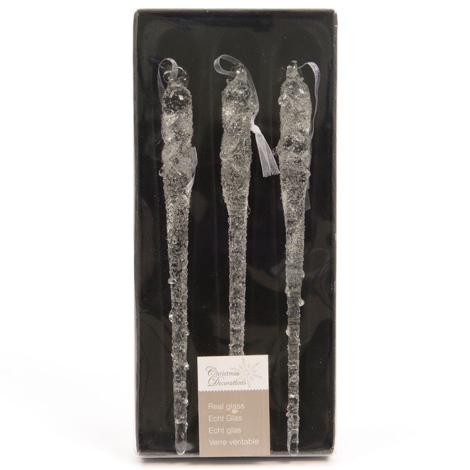 Boite de 3 stalactites en verre