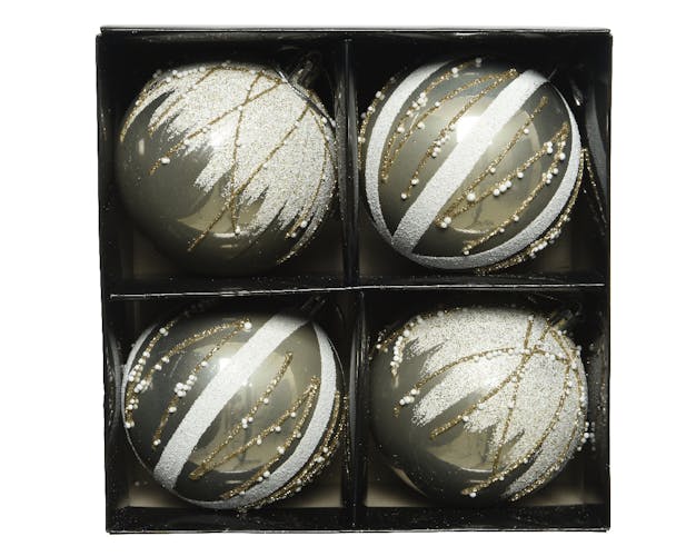 Boules de Noël à paillettes en relief (boîte de 4)