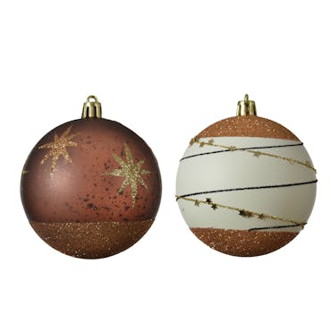 Boules de Noël blanches et marron à paillettes (boîte de 4)