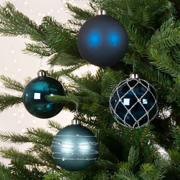 Boules de Noël bleues en verre (boîte de 4)