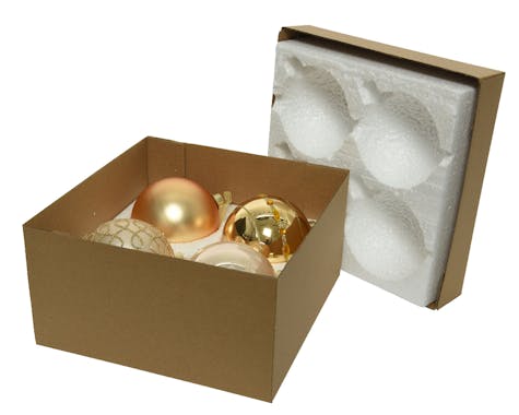 Boules de Noël dorées et crème en verre (boîte de 4 modèles différents)