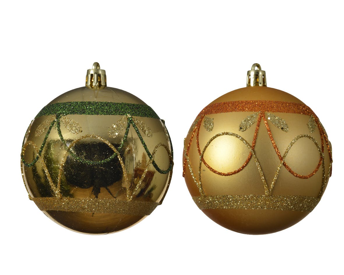 Boite de 4 boules de Noël dorées à paillettes