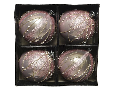 Boules de Noël roses à paillettes en relief (boîte de 4)