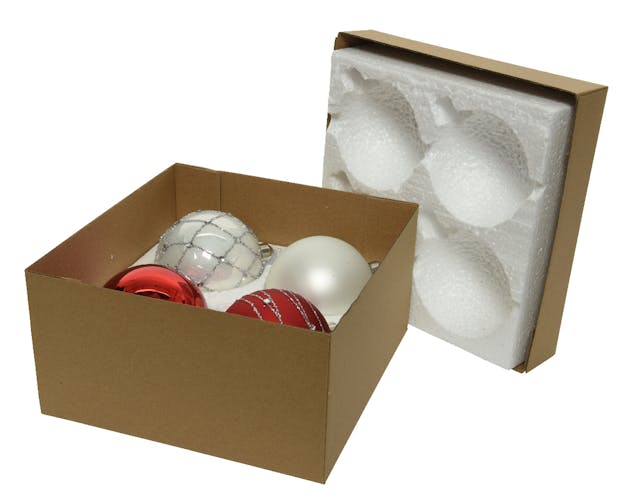 Boules de Noël rouges et blanches en verre (boîte de 4)