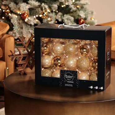Boules de Noël dorées et crème en verre (assortiment de 42 pièces)