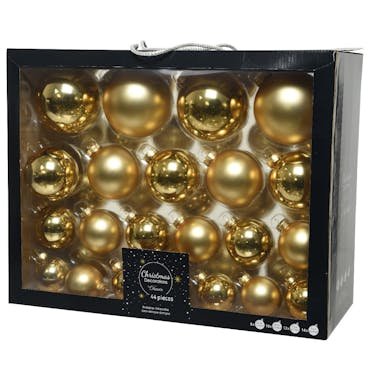 Boules de Noël dorées brillantes et mates en verre (assortiment de 44 pièces)