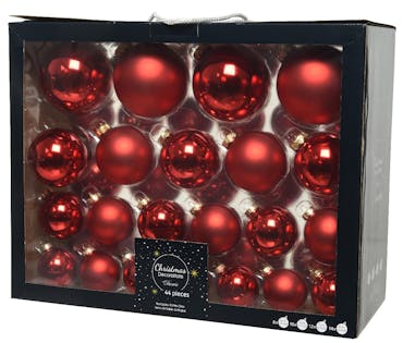  Boules de Noël rouges brillantes et mates en verre (assortiment de 44 pièces)