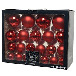Boules de Noël rouges brillantes et mates en verre (assortiment de 44 pièces)
