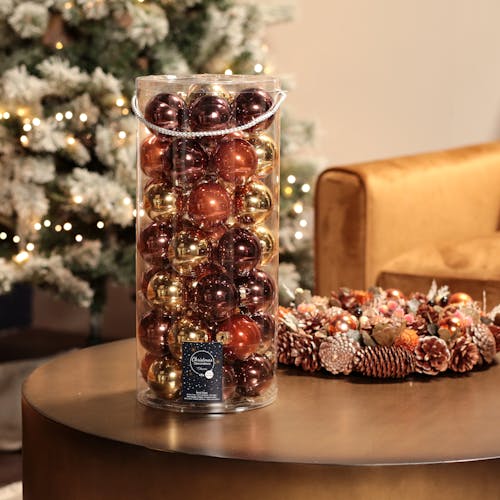 Boules de Noël dorées et cuivrées en verre (assortiment de 49 pièces)
