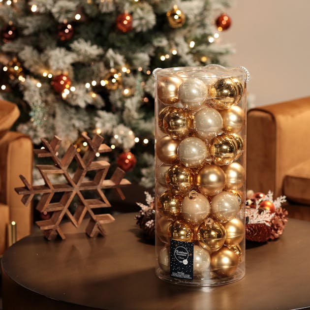 Couronne de Noël faites de petites boules en verre dorées - ø40cm