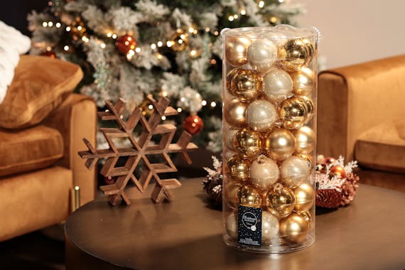 Boules de Noël dorées et crème en verre (assortiment de 49 pièces)