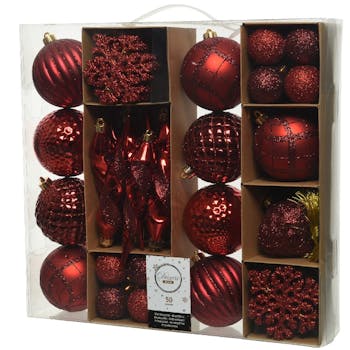 Boite de 50 décors de Noël tons rouges